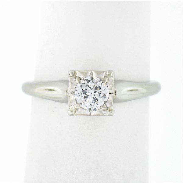 Vintage 14k White Gold 0.32 ctw Illusion Prong Diamond Solitaire Engagement Ring
