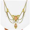 Image 3 : Antique Art Nouveau Krementz 14K Gold Coral & Freshwater Pearl Swag Necklace