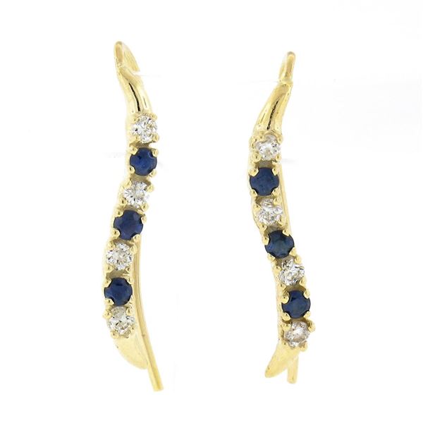 14k Yellow Gold 0.31 ctw Alternating Sapphire & Diamond Petite Wavy Drop Earring