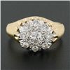 Image 2 : Men's Vintage 14K Two Tone Gold 0.80 ctw Round Diamond Brushed Finish Cluster Ri