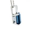 Image 4 : 14K White Gold 9.10 ctw Emerald Cut London Blue Topaz w/ Diamond Pendant & Chain