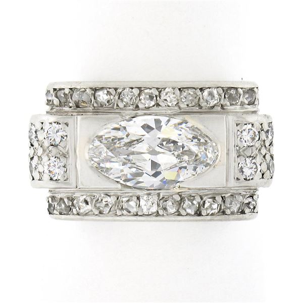 Antique Edwardian 18k Gold & Plat 1.40 ctw GIA Oval Diamond & Accents Platter Ri