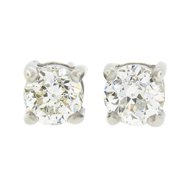 Platinum 0.81 ctw Old European Cut Diamond 4 Prong Basket Classic Stud Earrings
