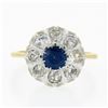 Image 4 : Antique FRENCH 18k TT Gold GIA NO HEAT Sapphire & Diamond Flower Cluster Ring