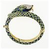 Image 8 : Vintage 18k Gold 0.75 ctw Diamond Green & Blue Enamel Snake Dragon Bangle Bracel