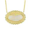 Image 7 : NEW 14k Gold 6.31 ctw GIA Oval Cabochon Opal w/ Emerald Halo Pendant Necklace
