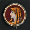 Image 2 : Antique 18k Gold Silver Hand Enamel Portrait & Old Cut Diamond Frame Pin Brooch