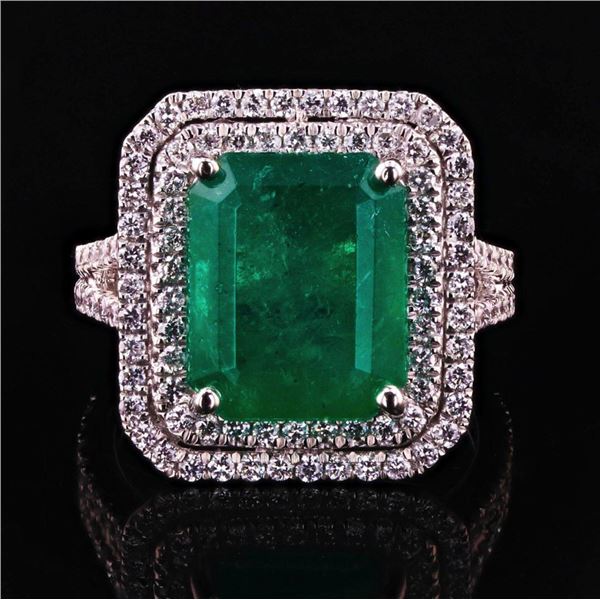 6.48 ctw Emerald and 1.03 ctw Diamond Platinum Ring (GIA CERTIFIED)