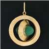 Image 2 : Antique Handmade 18k Gold Prong Round Cabochon Green Stone Fluted Swivel Pendant