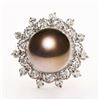 Image 1 : 12.9mm Tahitian South Sea Pearl and 1.16 ctw Diamond 14K White Gold Ring