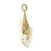 Image 3 : Vintage 14k Yellow Gold Detailed Open Work Fan w/ 5mm Pearl Dangle Charm Pendant
