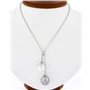 Image 1 : 14k White Gold 16 Rolo Link Chain w/ Dual Pearl Drop Dangle Pendant Necklace