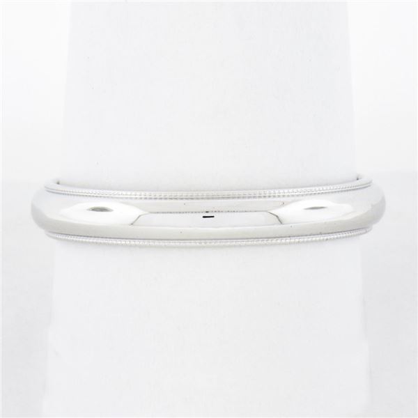 Men's Classic Art Carved 14k White Gold 3.6mm Dome w/ Milgrain Wedding Band Ring