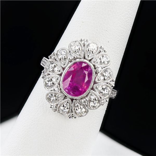 3.05 ctw UNHEATED Pink Sapphire and 0.89 ctw Diamond Platinum Ring (GIA CERTIFIE
