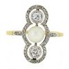 Image 4 : Antique Edwardian 14K Gold & Platinum European Diamond & 5.9mm Pearl Dinner Ring