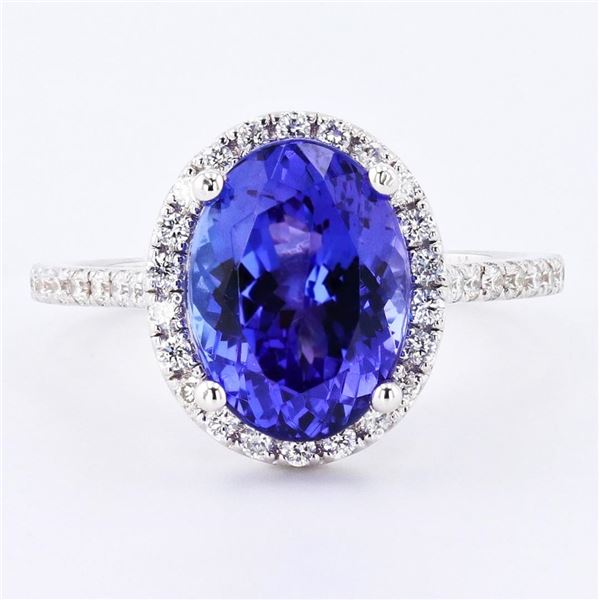 4.68 ctw Tanzanite and 0.42 ctw Diamond 14K White Gold Ring