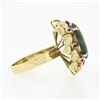 Image 5 : Vintage 14k Gold Oval Cabochon Jade Solitaire w/ Ruby Textured Flower Halo Ring