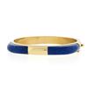Image 4 : Vintage 14K Yellow Gold Inlaid Set Blue Lapis 6.75" Hinged Open Bangle Bracelet