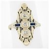 Image 1 : Antique Art Deco 18k White Gold 0.18 ctw Diamond Sapphire Open Etched Dinner Rin
