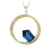 Image 2 : 14K TT Gold Interlocking Braided & Polished Circle Blue Topaz Pendant w/ Chain