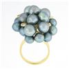 Image 8 : 14k Yellow Gold Bluish Gray Pearl w/ Etched Leaf Large Cluster Cocktail Ring