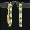 Image 2 : 18K Gold 2.74 ctw Alternating Round Diamond & Emerald Oval Hoop Huggie Earrings