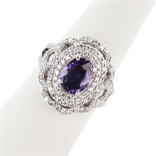 2.18 ctw UNHEATED Pinkish Purple and 1.29 ctw Diamond Platinum Ring (GIA CERTIFI