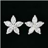Image 2 : NEW Platinum 1.04 ctw Marquise Cut Prong Diamond Cluster Flower Stud Earrings