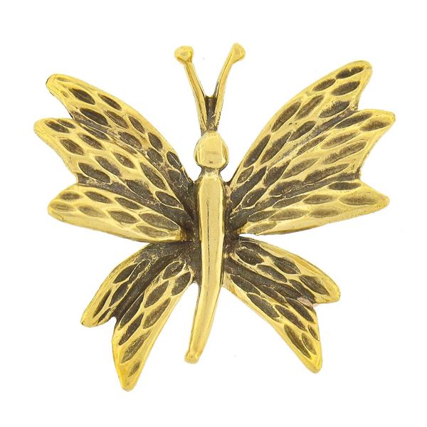 Vintage Tiffany & Co. 18K Yellow Gold Detailed Textured Butterfly Pin Brooch