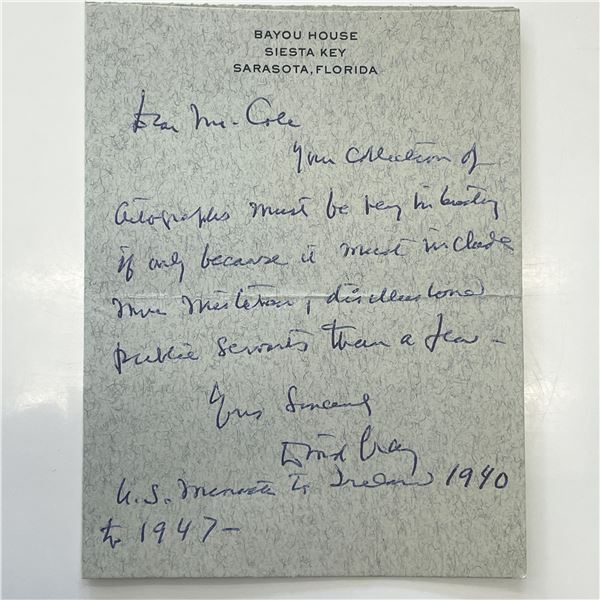 US Minister to Ireland David Gray signed letter