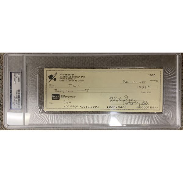 MLB star Monte Irvin signed check