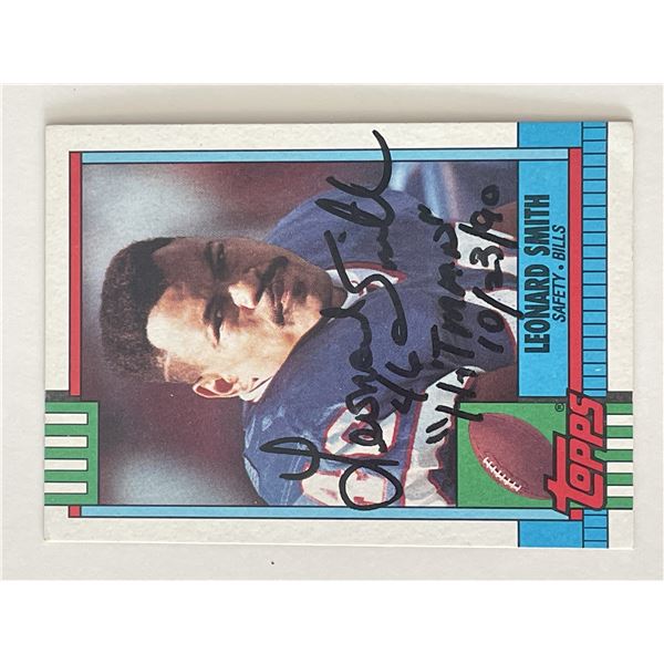 Buffalo Bills Leonard Smith 1990 Topps #194 signed card