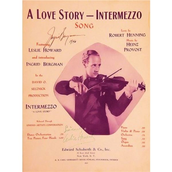 Leslie Howard and Ingrid Bergman signed sheet music