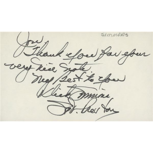 Dick Simmons signed note