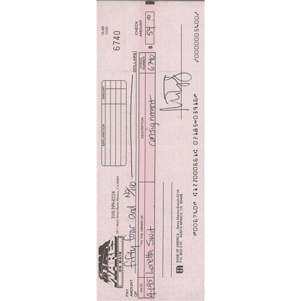 Loretta Swit "Mash"signed check