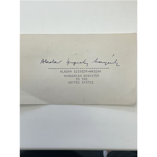 Hungarian Minister to the United States Aladar Szegedy-Maszak original signature