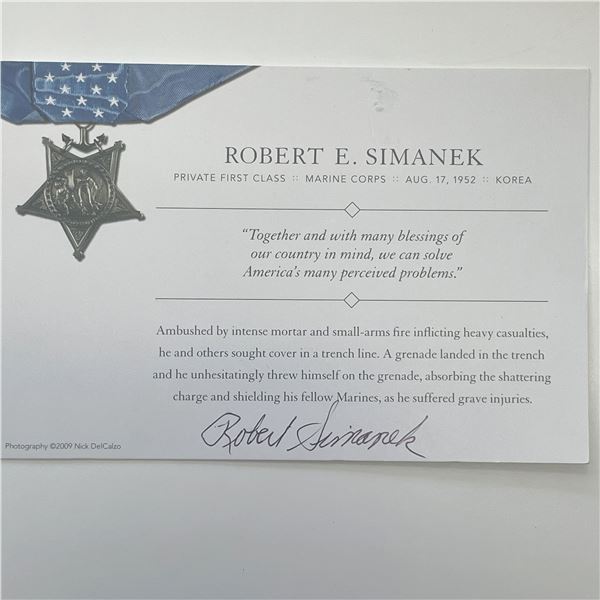 Korean War Medal of Honor Robert E. Simanek signed card