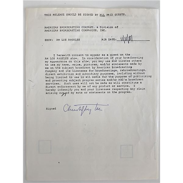 Christopher Lee Signed Release. GFA Authenticated