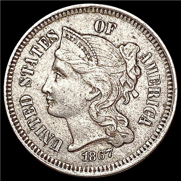 1867 Nickel Three Cent CLOSELY UNCIRCULATED