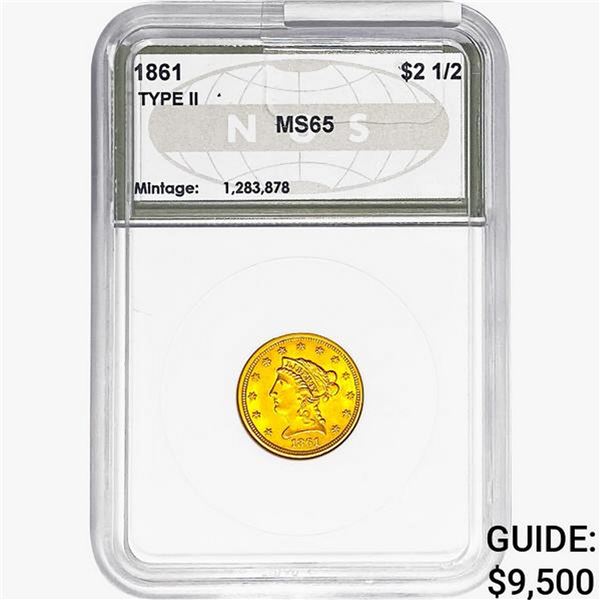 1861 $2.50 Gold Quarter Eagle NGS MS65 TyII