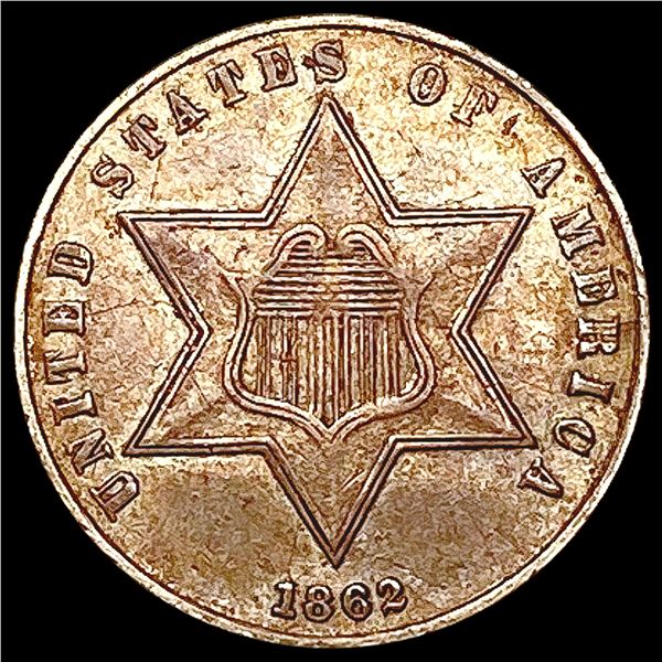 1862 Silver Three Cent CLOSELY UNCIRCULATED