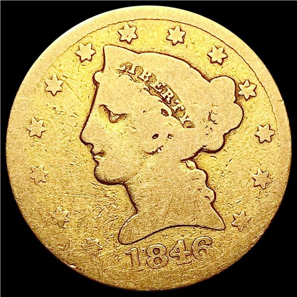 1846 $5 Gold Half Eagle NICELY CIRCULATED