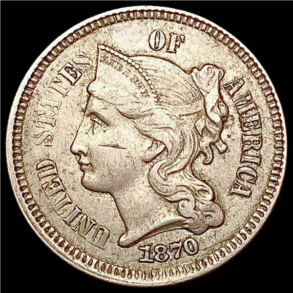1870 Nickel Three Cent NEARLY UNCIRCULATED