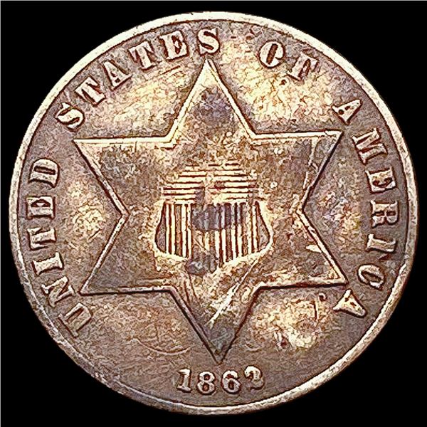 1862 Silver Three Cent NICELY CIRCULATED
