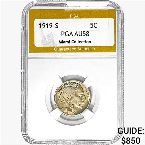 1919-S Buffalo Nickel PGA AU58 Miami COLL.