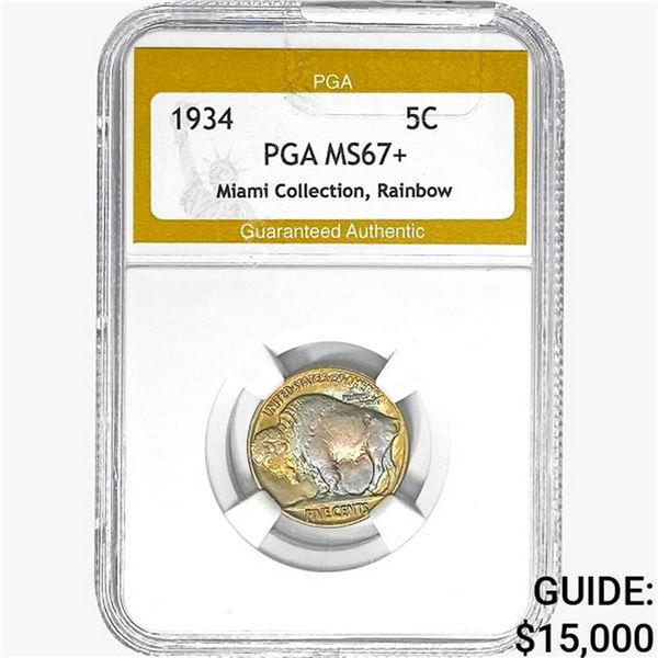 1934 Buffalo Nickel PGA MS67+ Miami Coll. Rainbow