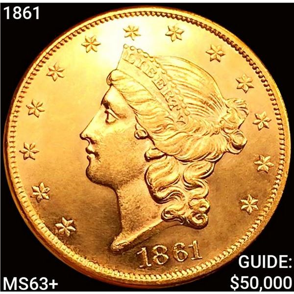 1861 $20 Gold Double Eagle CHOICE BU+