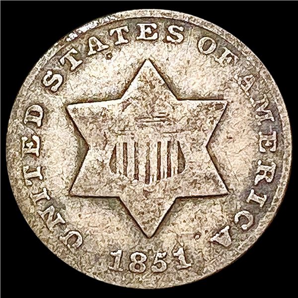 1851 Silver Three Cent LIGHTLY CIRCULATED