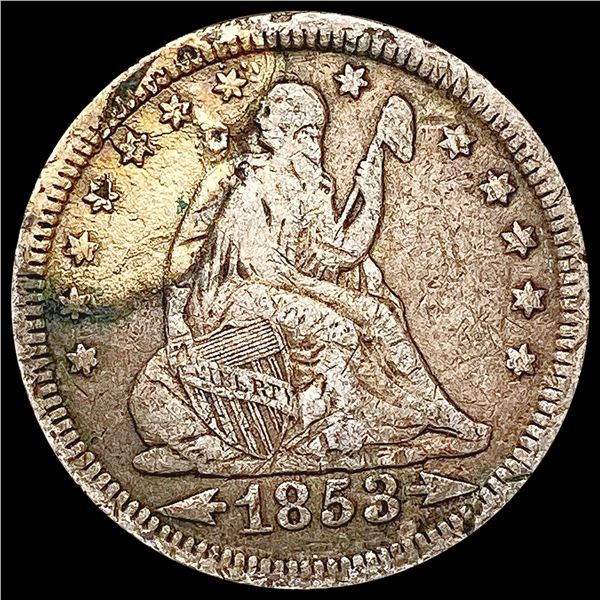 1853 Arr. Rays Seated Liberty Quarter LIGHTLY CIRC