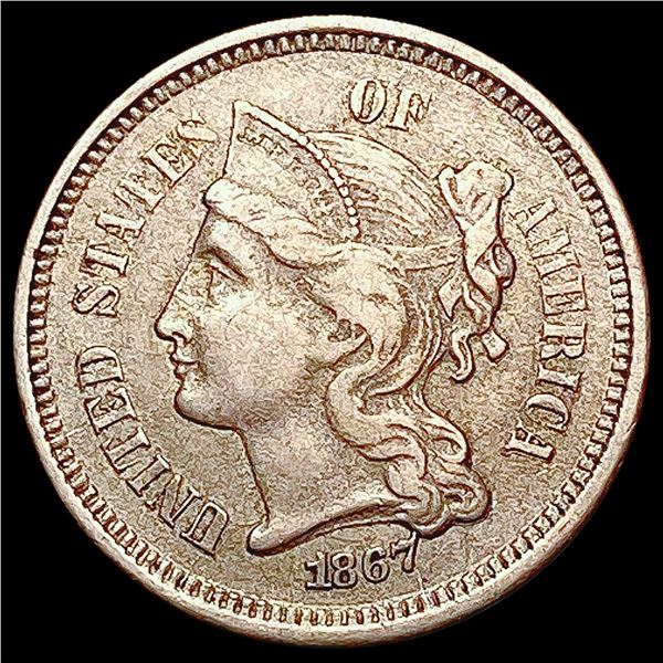 1867 Nickel Three Cent CLOSELY UNCIRCULATED